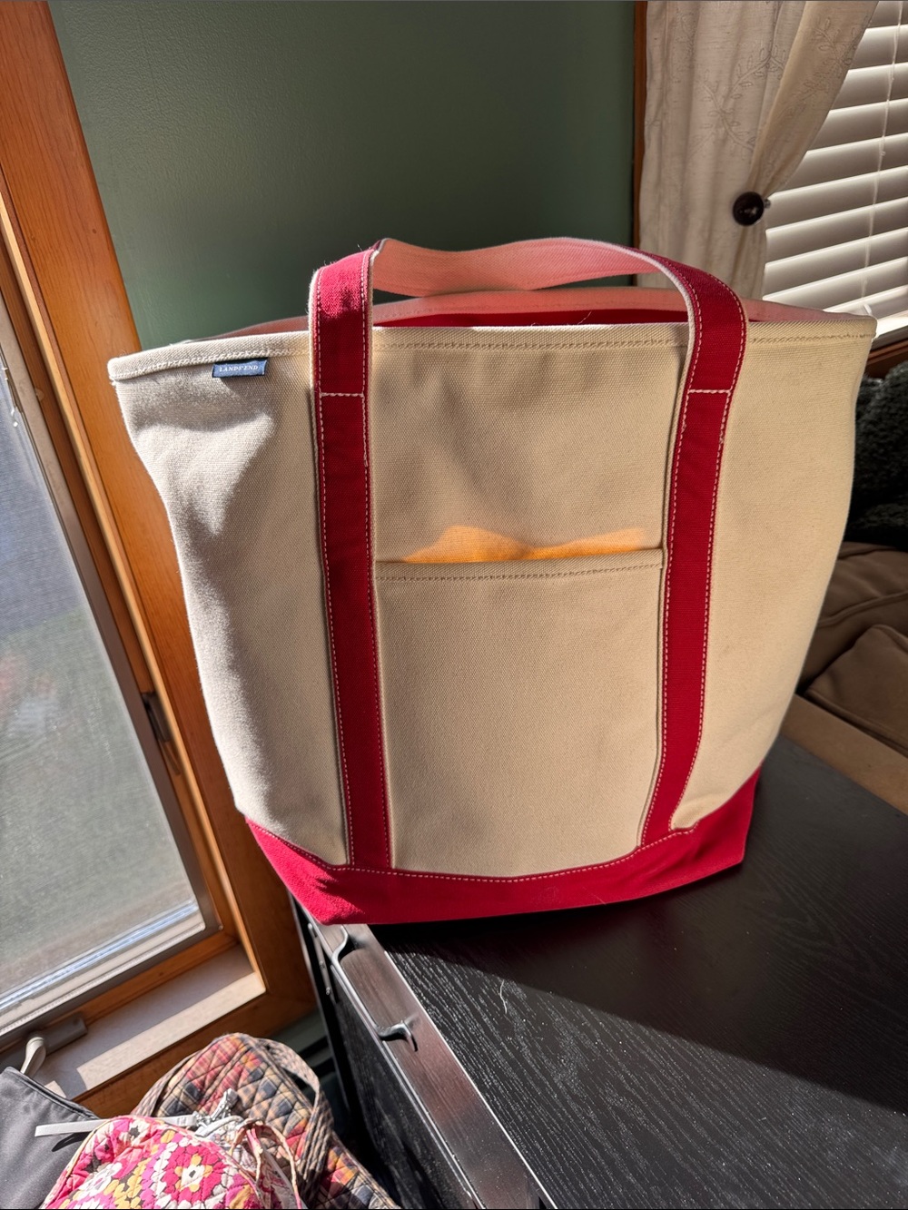 Canvas Tote Bag with Red Accents - Home Storage & Organization. Large